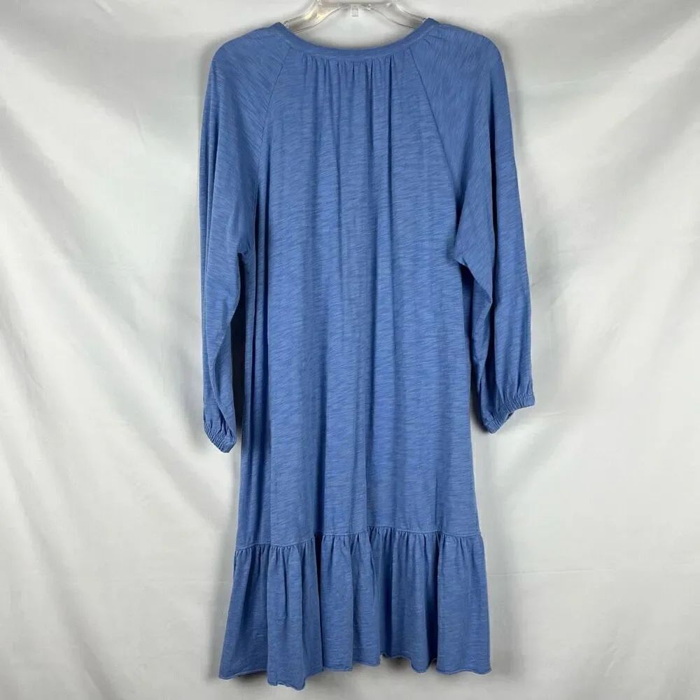 Lilla P Blue Raglan Long Sleeve V-Neck Ruffle Mini Dress - Picture 4 of 8